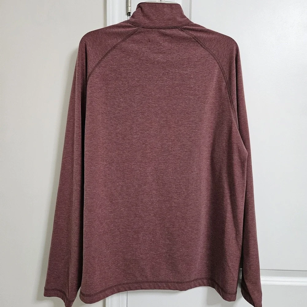 Orvis Pullover Mens M Burgundy Trout Bum Quarter Zip Mock Neck Heathered Stretch